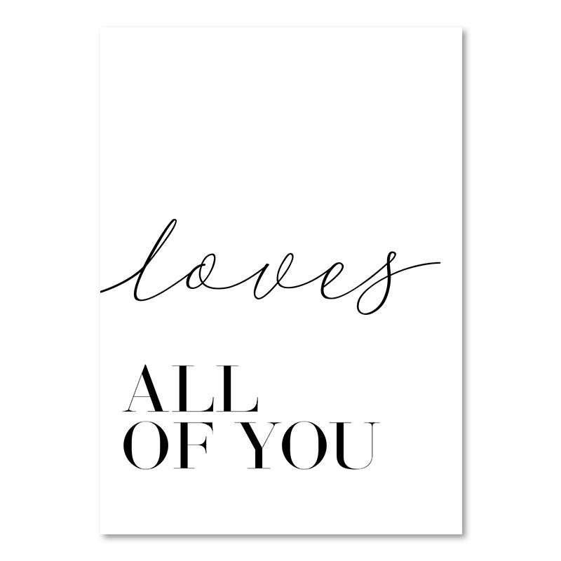 Schwarz-weißes Lebenszitat auf Leinwand, Gemälde im skandinavischen Stil, Liebesposter und Druck, nordische Wandbilder für Wohnzimmer, Heimdekoration