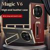 Luxury Genuine Leather Case For Honor Magicv6 Magic V6 360° Rotating Metal Bracket Anti-slip Finger Grip Band Cover