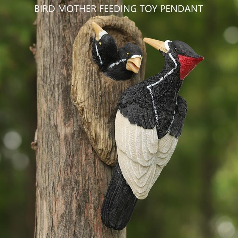 Woodpecke Sculpture Outdoor Bird Statue Resin Hanging Bird Figurines Outdoor Trees Huggers Decors for Lawn Ornament