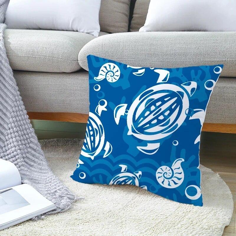 Sea Life Throw Pillow Office Sofa   Spring Home Decor Case Square Blue  Cushion Cover