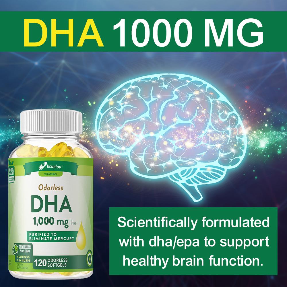 Odorless DHA 1000mg Supplement - Purified & Mercury Free - 120 Softgels