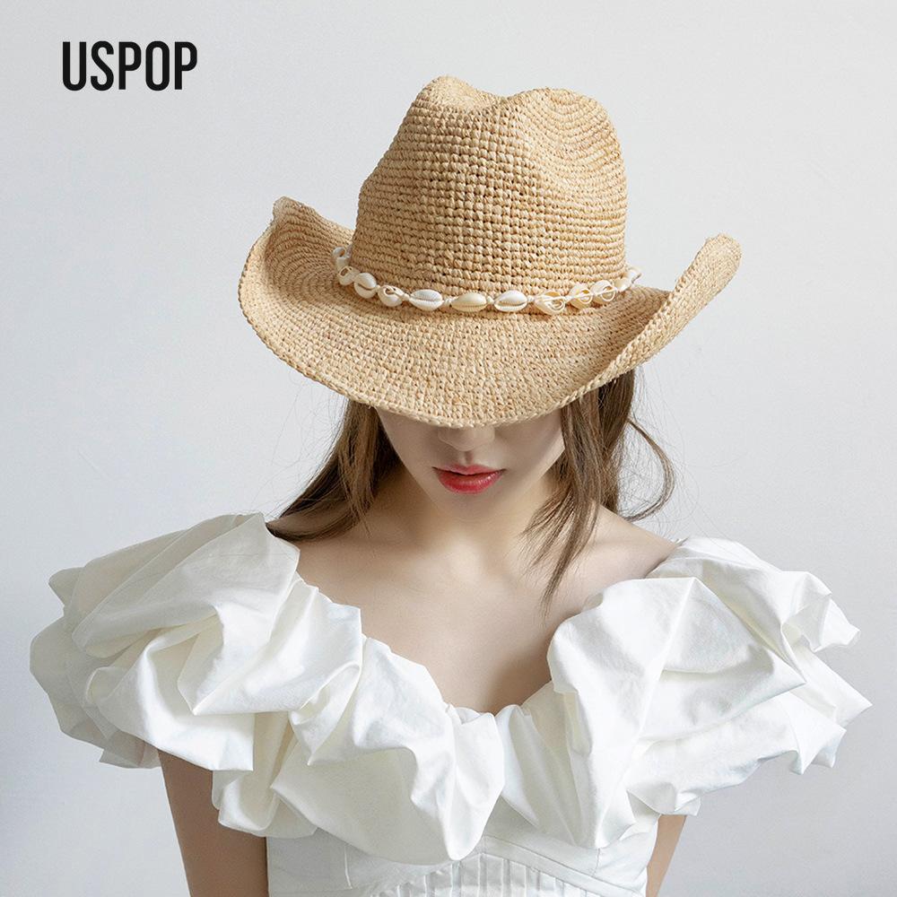 Garden Supplies My Women's Uspop Handwoven Raffia Straw Cowboy Hat For – Shell Decor Western Sun Hat Summer Beach Vacation Boho Style 59Cm