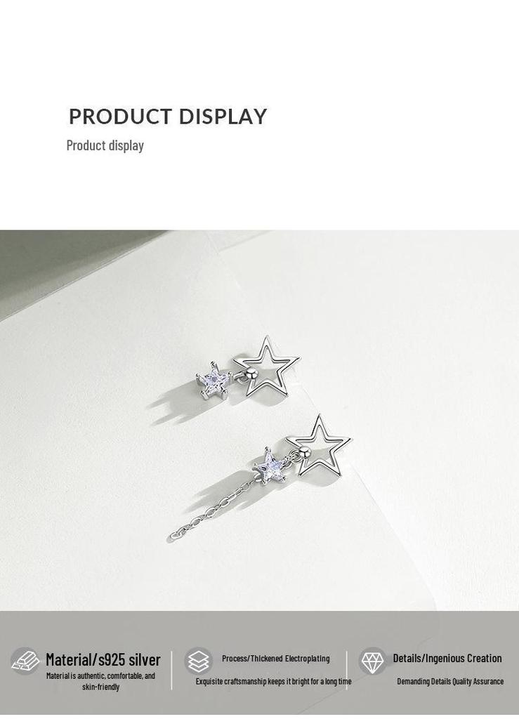 Asymmetrical Korean Style Star Tassel Stud Earrings for Women - Retro Fashion Hip Hop Jewelry