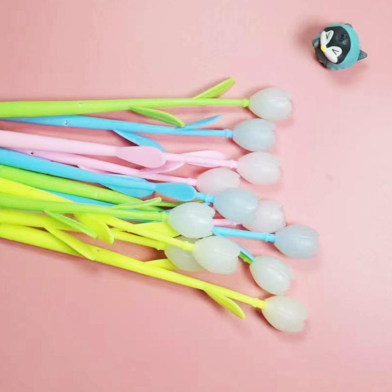 1Pcs/Lote Bolígrafos de Gel de Flores Decoloradas Rosa Tulipán 0.5Mm Tinta de Gel Negra Escritura Bolígrafo Neutro Papelería para Estudiantes Regalo de San Valentín