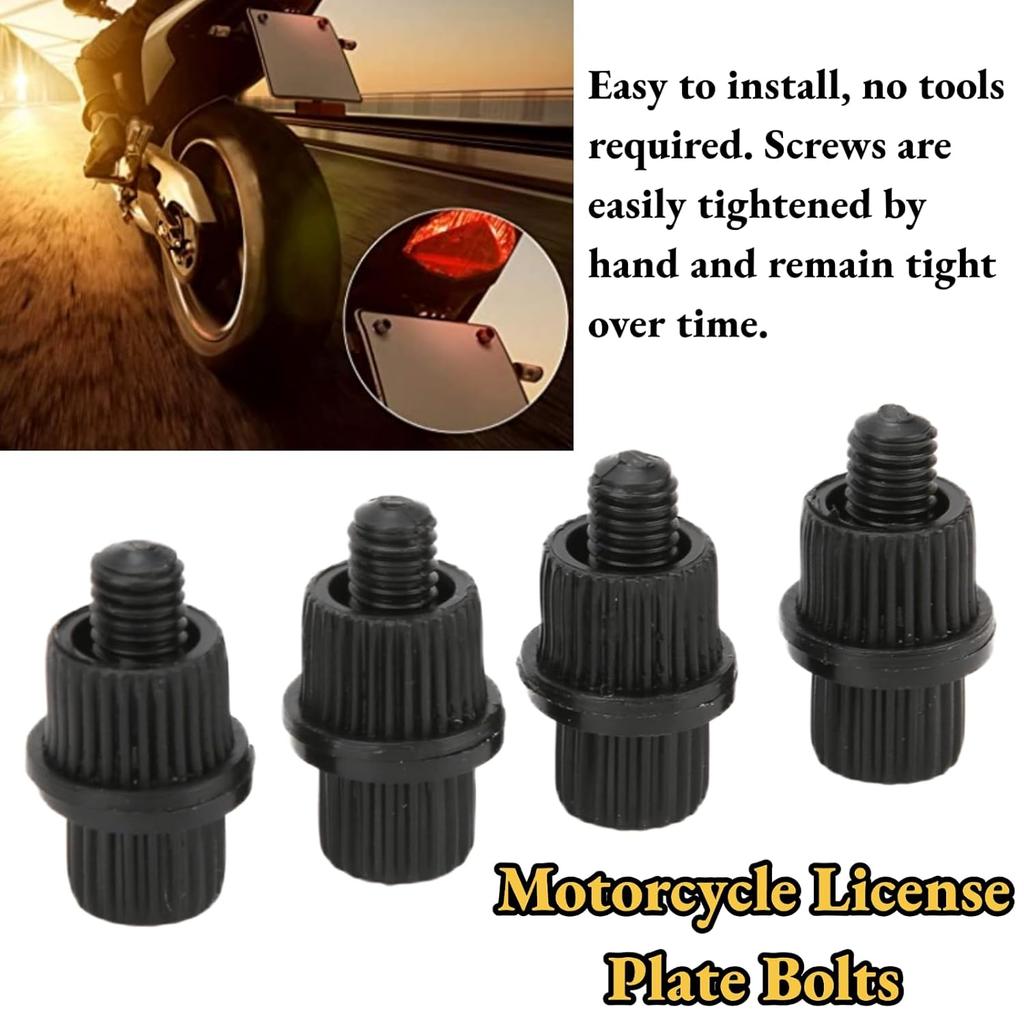 Acouto 4pcs Black Nylon Motorcycle Yacht License Plate Screws 6mm x 25mm
