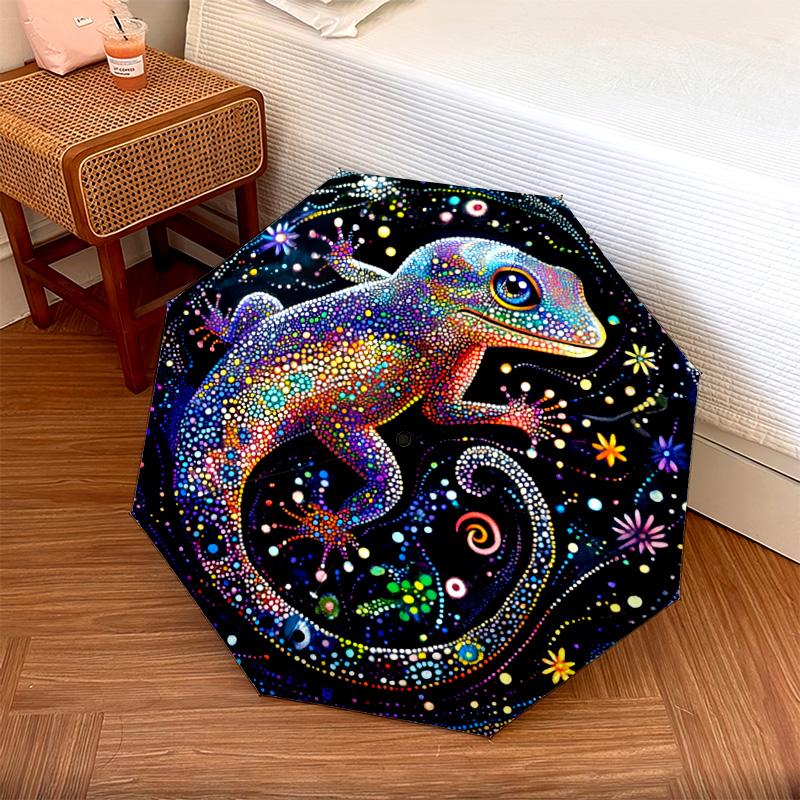 

1 PC Automatic Folding Umbrella - Colorful Gecko Pattern, Portable & Foldable Design with 8 Ribs, Christmas Birthday Gifts