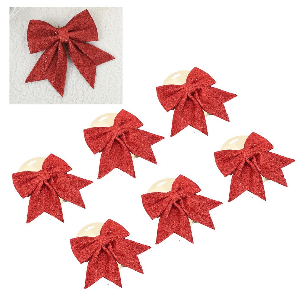 6pcs Glitter Bow Ornaments Multifuntional Party Accessories Xmas Decorative Glitter Ties for Valentine Day Wedding