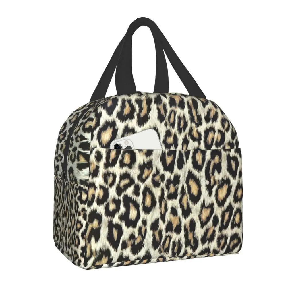 Leopard Print Insulated Lunch Tote Bag for Women Animal Skin Portable Cooler Thermal Food Lunch Box Kids School Food Picnic Bags