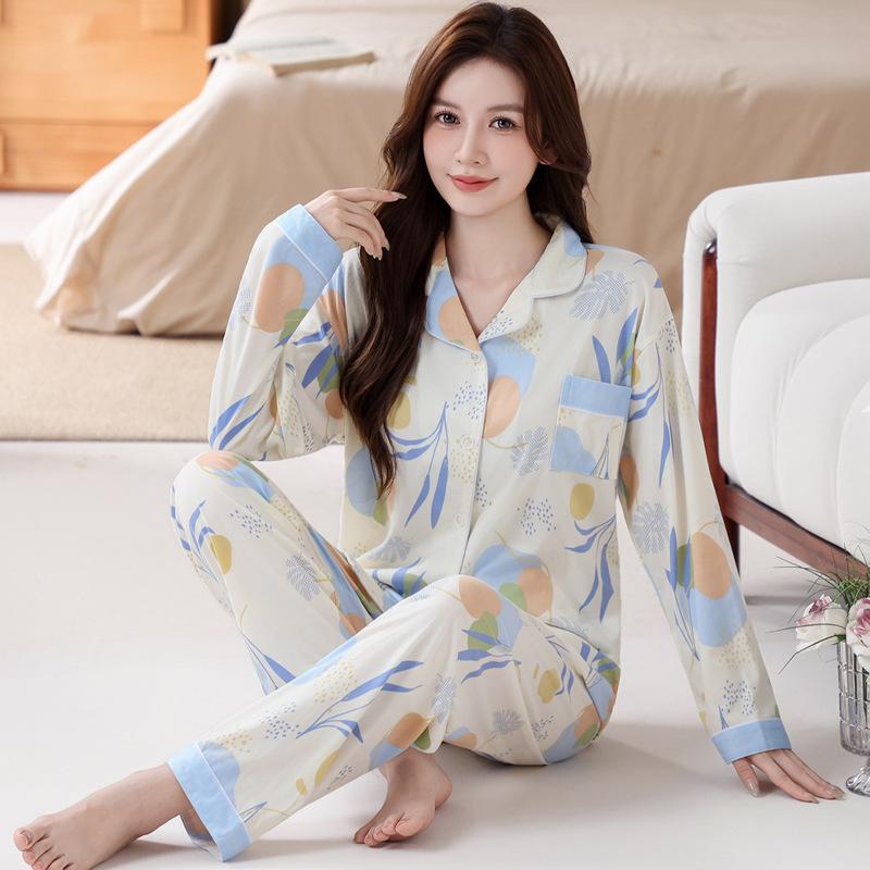 Süße Tulpe neuer Pyjama Damen Frühling und Herbst Imitat Baumwolle langärmelige Loungewear Übergröße Set