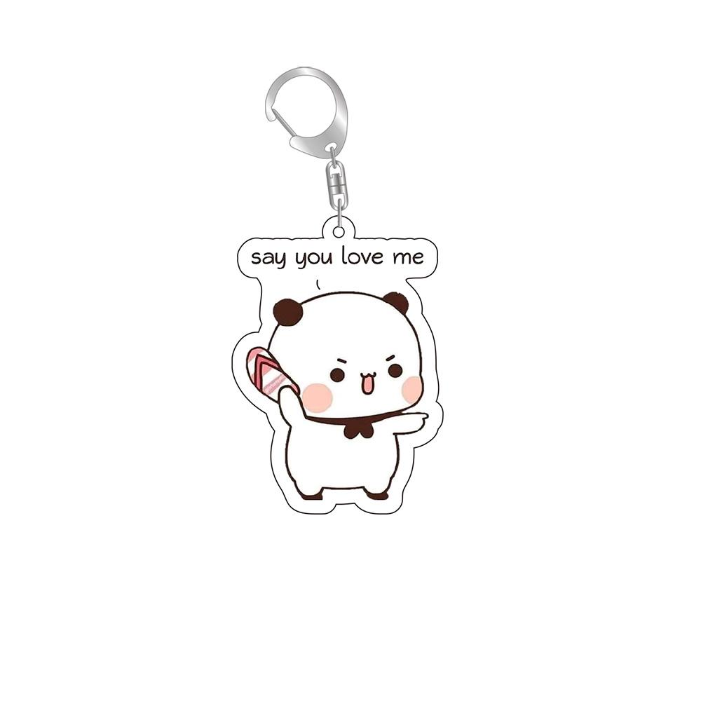 

Anime Dudu Bubu Key Chain Super Cute Couple White and Grey Couple Bear Panda Acrylic Keychains Ring for Accessories Bag Pendant 55mm