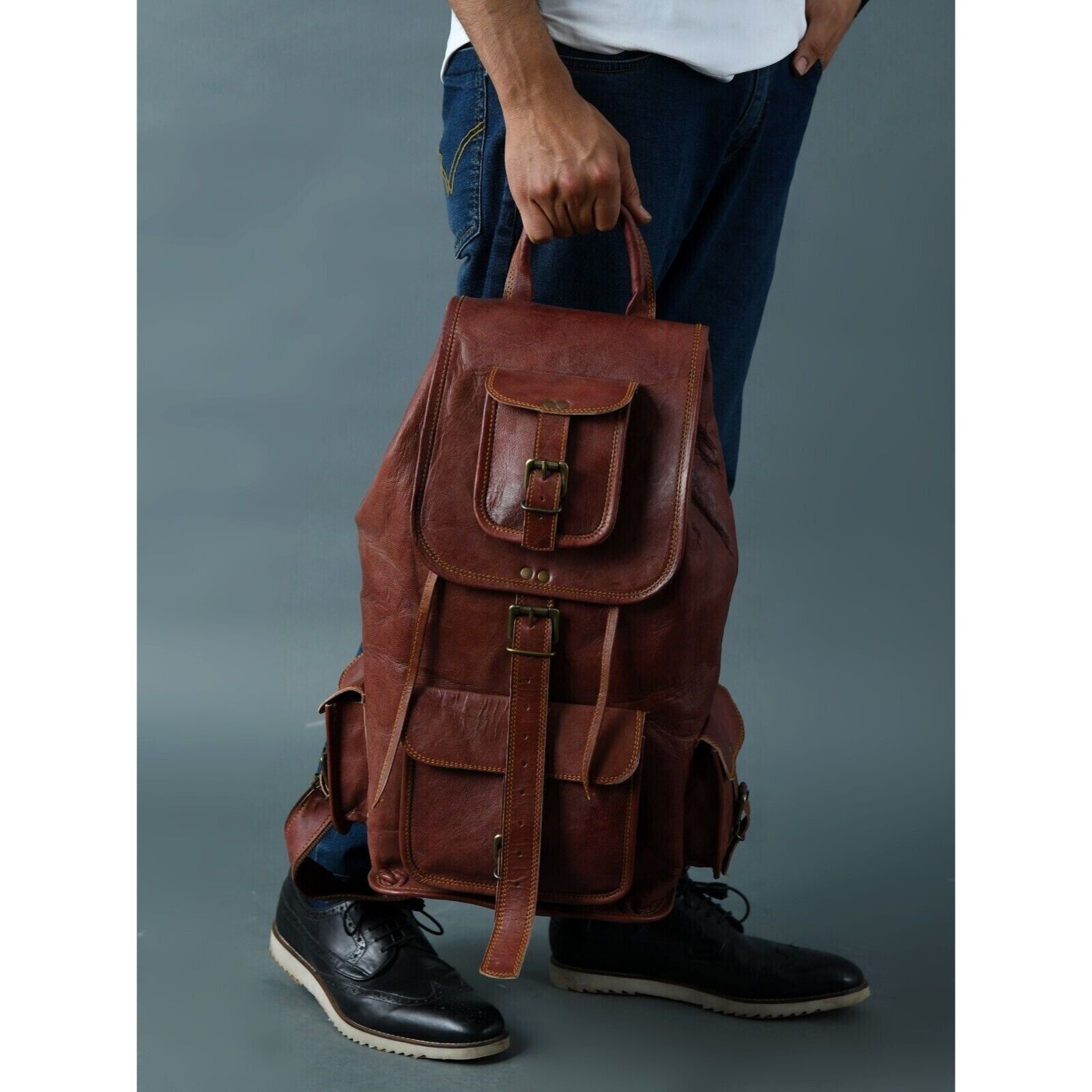 Дорожный рюкзак из натуральной козьей кожи | Винтажный кожаный мужской рюкзак — фото 6