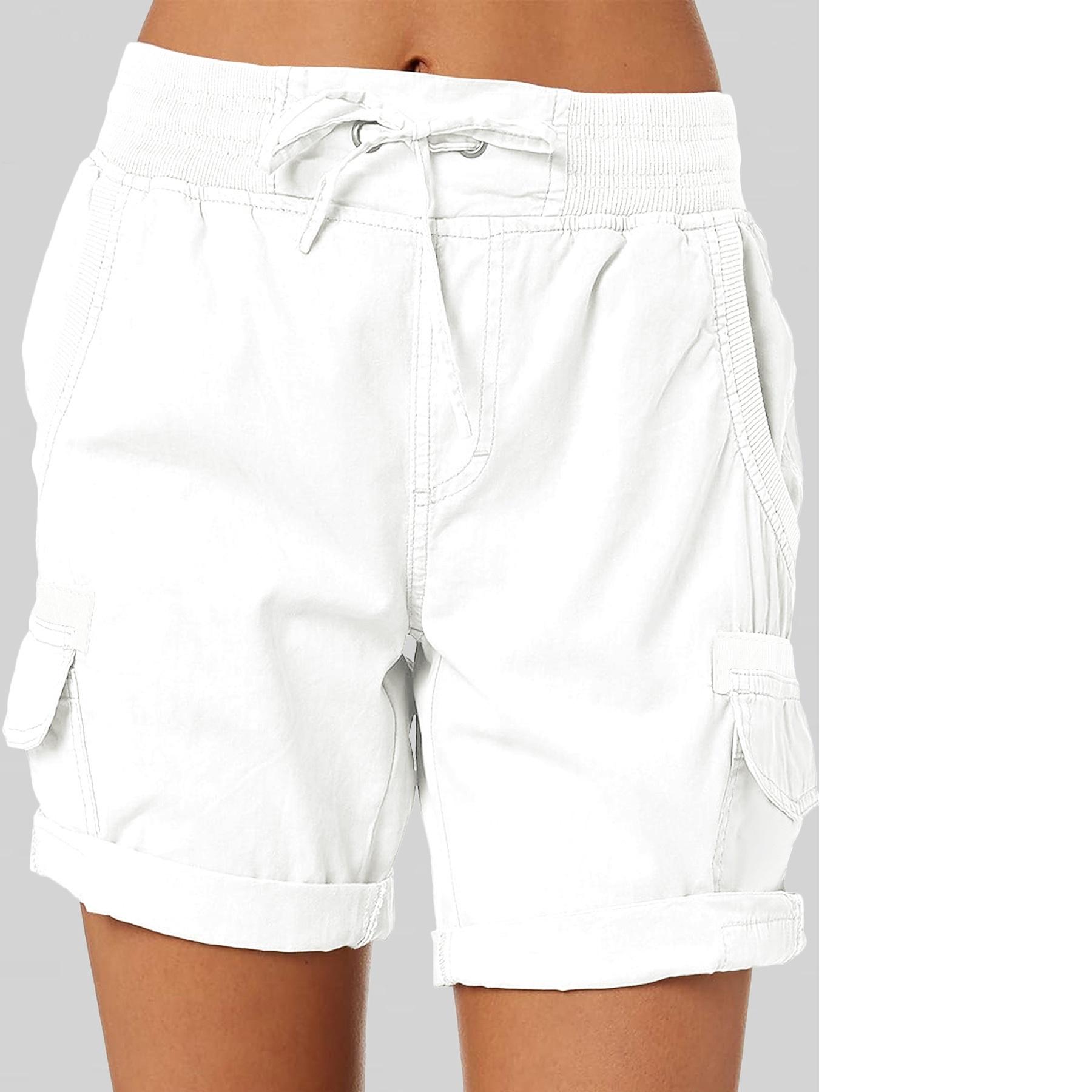 

Женские комбинезоны с высокой талией, повседневные брюки, шорты из хлопка и льна, тонкие свободные шорты А-силуэта с широкими штанинами XS белый