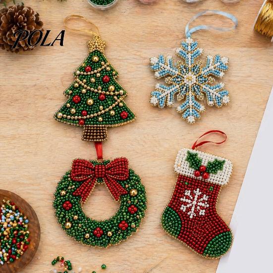 Holiday Craft Kit for Adults Christmas Bead Kit, Beaded Ornament DIY Create Tree Snowflake Gifts Wreath Stocking, Festive Adults, Handmade Decoration