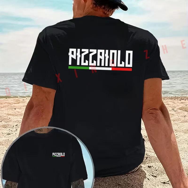 Pizza-Themed with Pizzaiolo Chef graphic motorcycle T-Shirt Cotton Double-Sided Print Men Casua