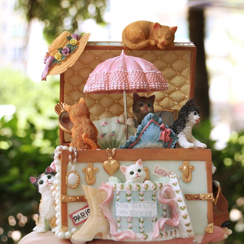 Cat Treasure Box Rotating Music Box Vintage Gift for Girls Kids Christmas Birthday Present Dropshipping