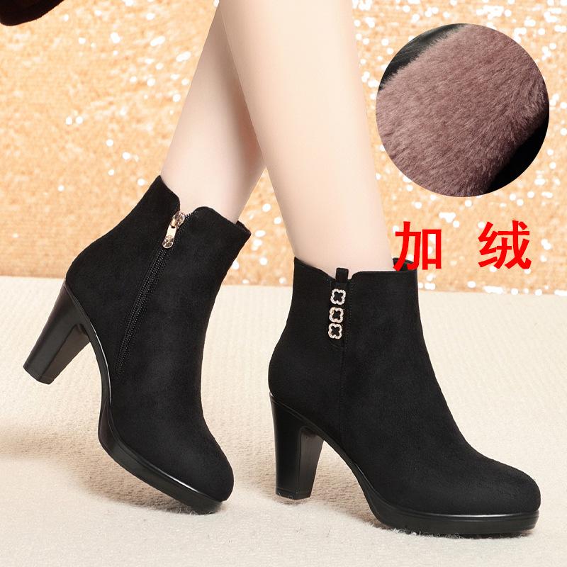 

Весенне-осенние одинарные ботинки Женские новые женские ботинки Ботинки на высоком каблуке Ботинки на толстом каблуке Маленькие короткие ботинки Женские осенне-зимние флисовые ботинки Мартин 40