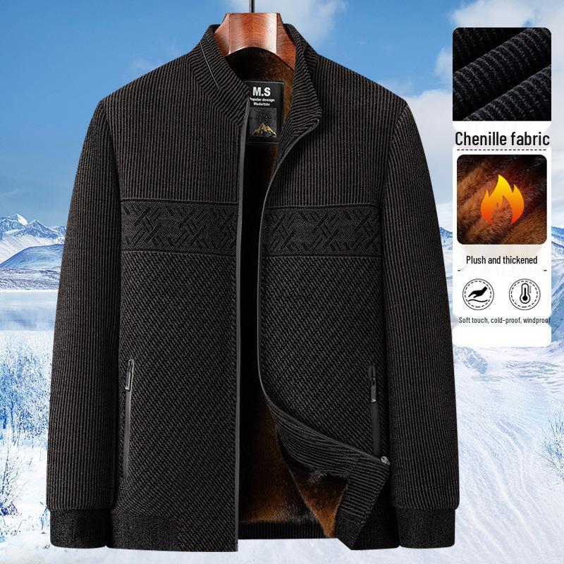 2025 Men's Plus Velvet Thickened Wool Coat - Autumn/Winter Style for Middle-aged and Elderly