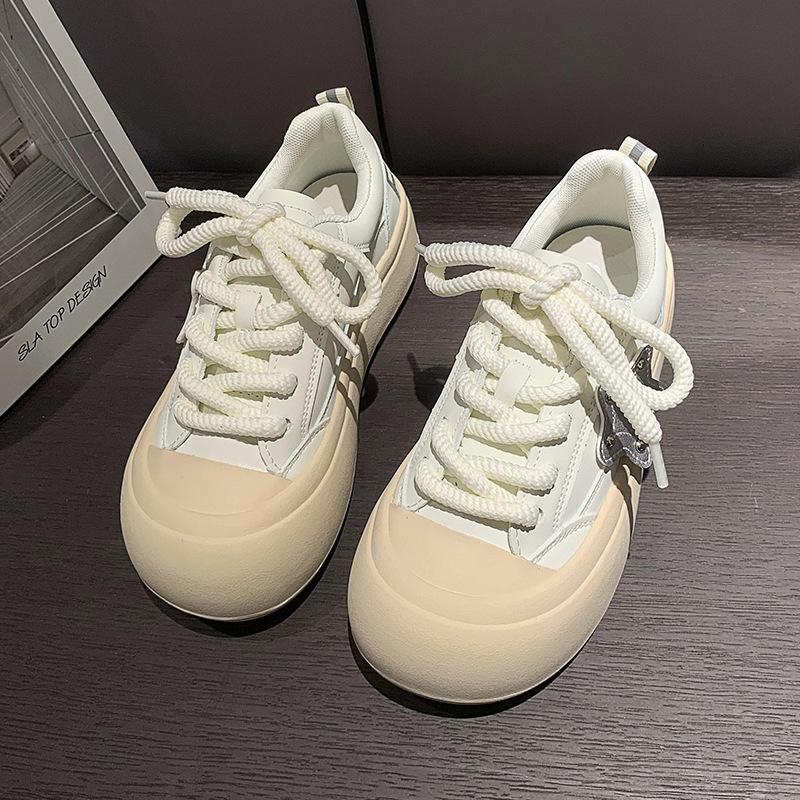 Muffin Sole Silver Star Ugly Cute Little White Shoes Women 2025 New Versatile Round Head Soft Sole Casual Student Board Shoes