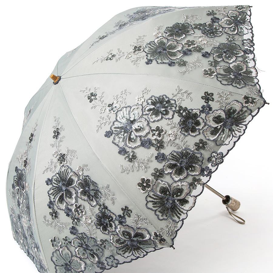 Lace Embroidery Sun & Rain Dual-Use UV Protection Folding Parasol Umbrella