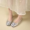 Soft Leather Low-heeled Single Shoes Summer 22 New Flat-bottomed Temperament Commuting Not Tired Feet Comfortable Silver Mother Shoes