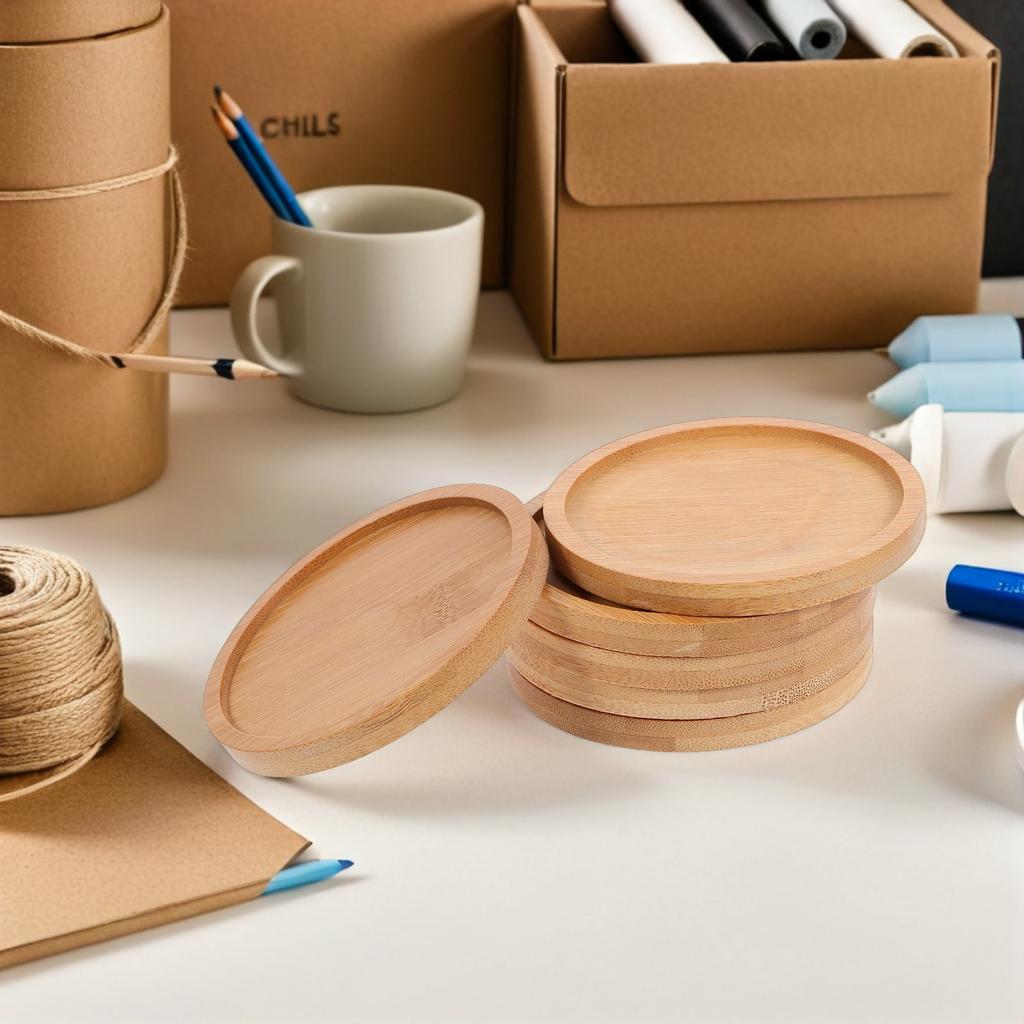6er-Set Bambus-Mosaik-Untersetzer, rund, 5 Zoll, DIY-Bastelartikel, Unterlage für heiße Tassen, Tischplatten-Schutz, rustikale Getränkematten