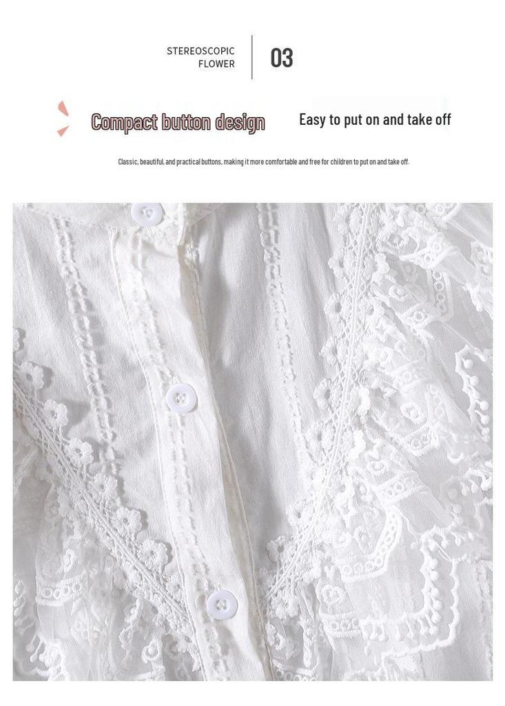 Premium Girls' Lace Stand Collar Long-Sleeved Cotton Top for Spring/Autumn 2025