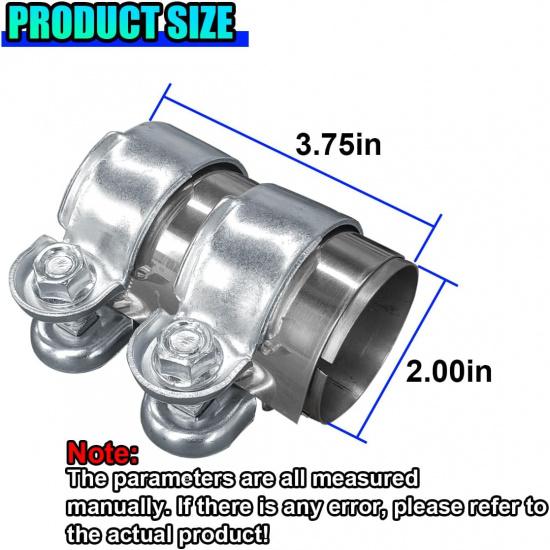 2 Inch Automotive Exhaust Clamp, Stainless Steel Butt Joint Bolts Band Flanges Clamp Assembly, Universal Tube Connector Sleeve Coupler for Muffler