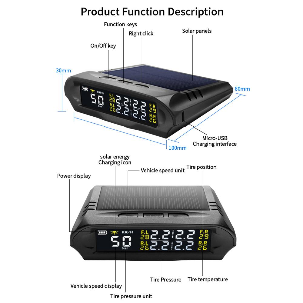 Solar Wireless Headup Display with Tire Pressure Detector GPS Digital Speedometer