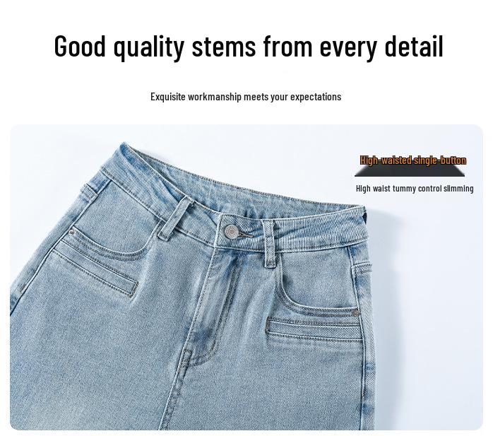 2025 New Women's Light Blue High-Waisted Wide-Leg Jeans - Slimming, Draped, Loose Fit for Spring and Autumn