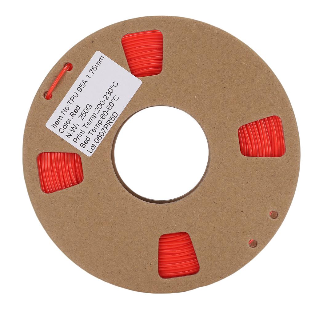 3D Printer Filament 250g 1.75mm 95A TPU Flexible High Elasticity Printer Filament Replacement 0.02mm Accuracy Red