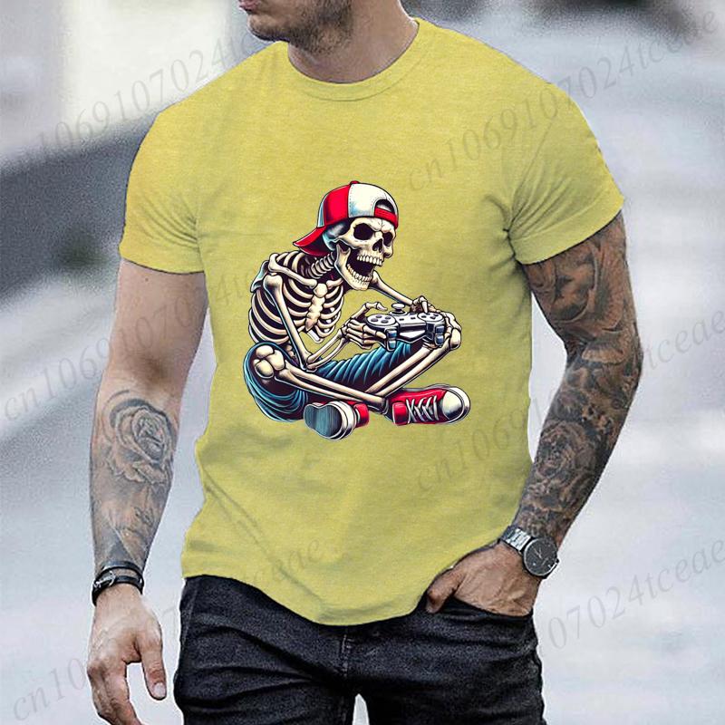 Y2K T Shirt Men Vintage Tshirts Streetwear Halloween Skeleton Gamer Video Gaming Tee Shirts Boy Loose Fashion Brand Tops Tees