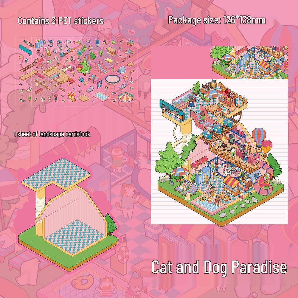 ПЭТ Миниатюрные наклейки «Рай для кошек и собак»: Набор для творчества «Мультяшный дневник» (3 листа)