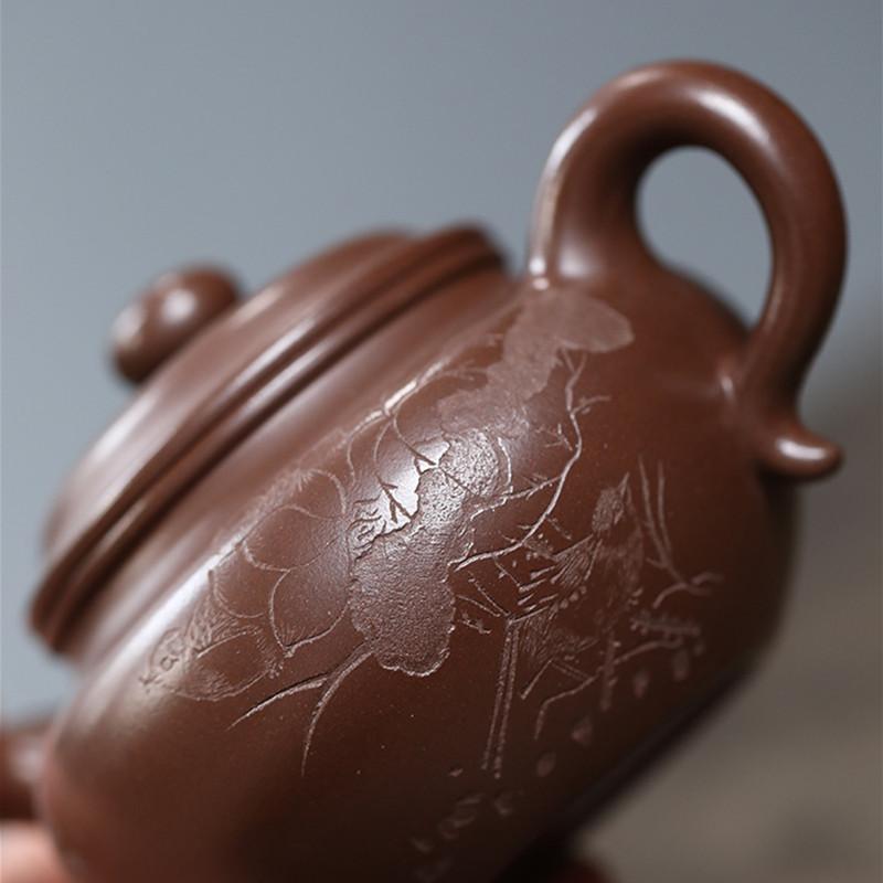 190ml Yixing Purple Clay Teapot Famous Artists Hand Carved Tea Pot Tea Infuser Kettle Chinese Handmade Raw Ore Zisha Tea Set