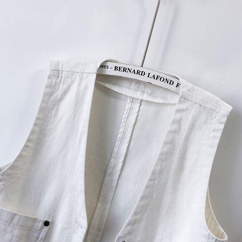 Women's Simple Casual White Denim Sleeveless Vest Jacket for Spring/Summer