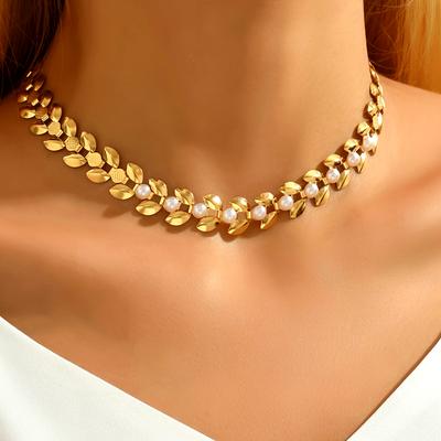 1pc Golden Wheat Ear Shaped Necklace for Women – Fashionable High-End Collarbone Chain, Elegant Daily & Party Jewelry Gift