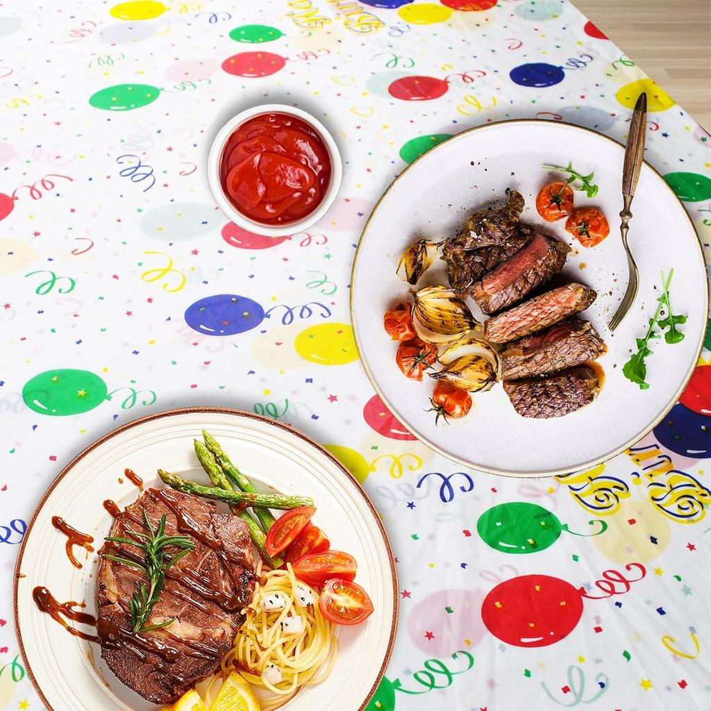 kathson Rectangle Tablecloth with Colorful Balloons Pattern,Plastic Birthday Disposable Tablecloth Plastic Table Cloths Table Cover for