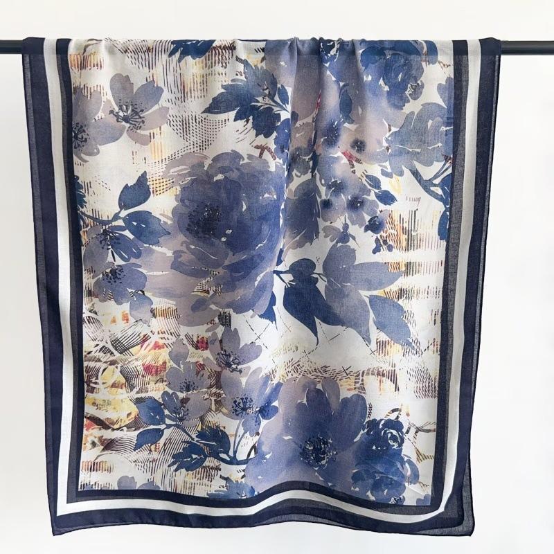 New Chinese Style Oil Painting Flower Scarf Long Silk Scarf For Travel Sun Protection