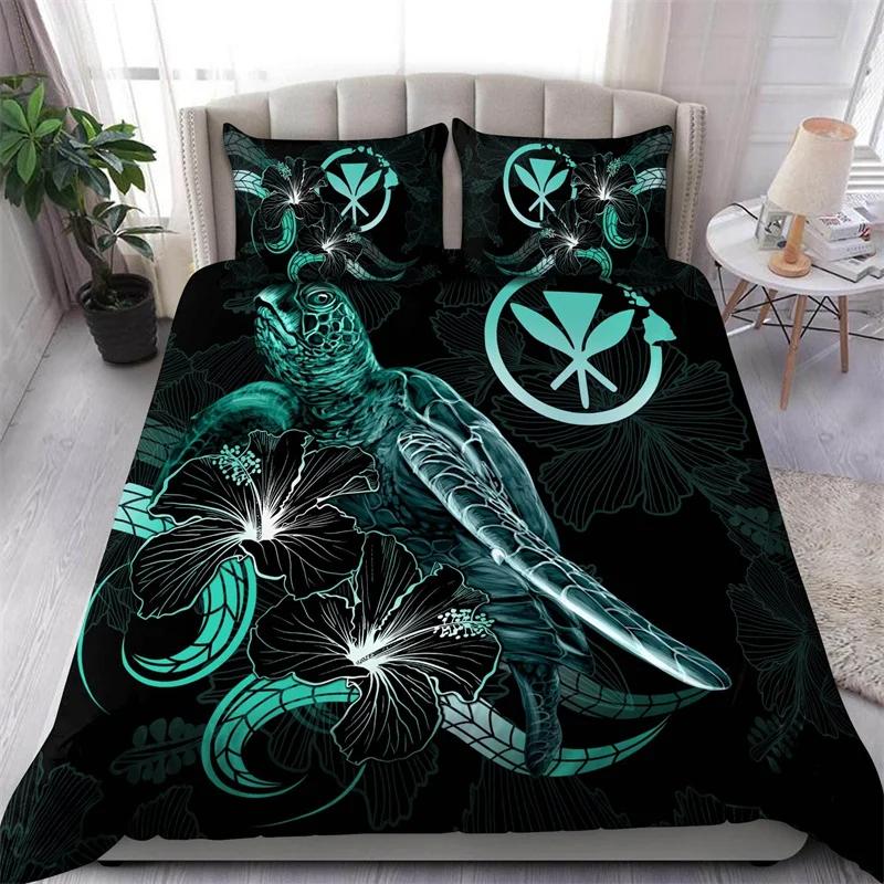 Hibiscus Floral Duvet Cover Tribal Polynesian Turtle Bedding Set Single Twin King Microfiber Plumeria Hawaiian Comforter Cover