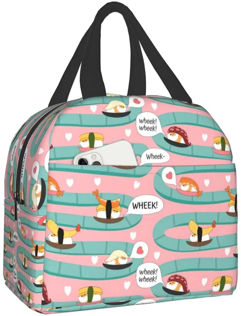 Pink Guinea Pig and Strawberry Insulated Lunch Boxes Waterproof Lunch Bag Reusable Lunch Tote For School Office Picnic Option 1