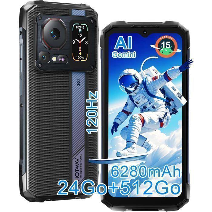 Téléphone Portable Incassable HOTWAV Cyber 16 Pro 24Go+512Go 6.6" 6280mAh Smartphone Robuste 108MP Caméra Dual SIM 4G/NFC Noir