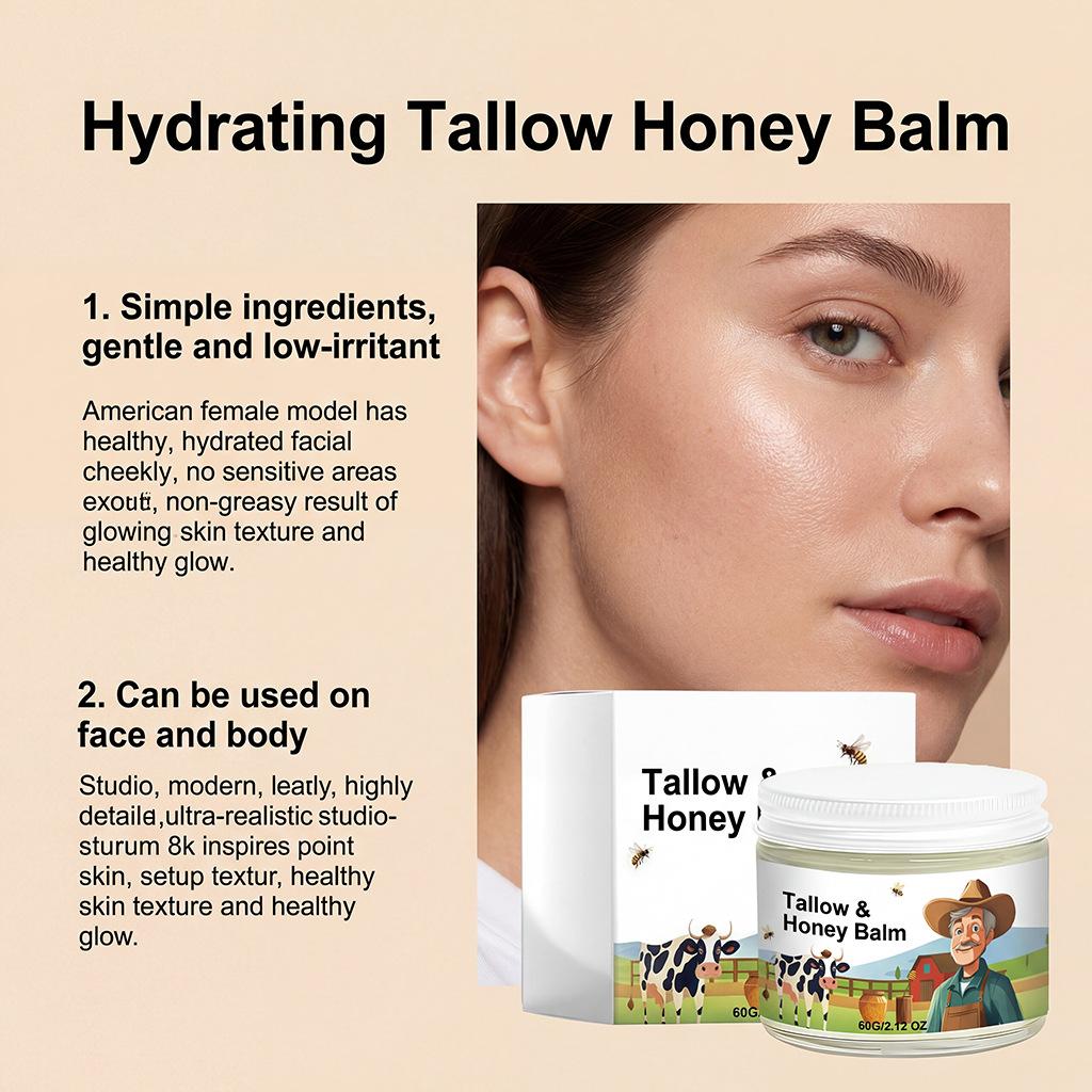 Tallow Honey Face Cream, Daily Moisturizing Smooth Delicate
