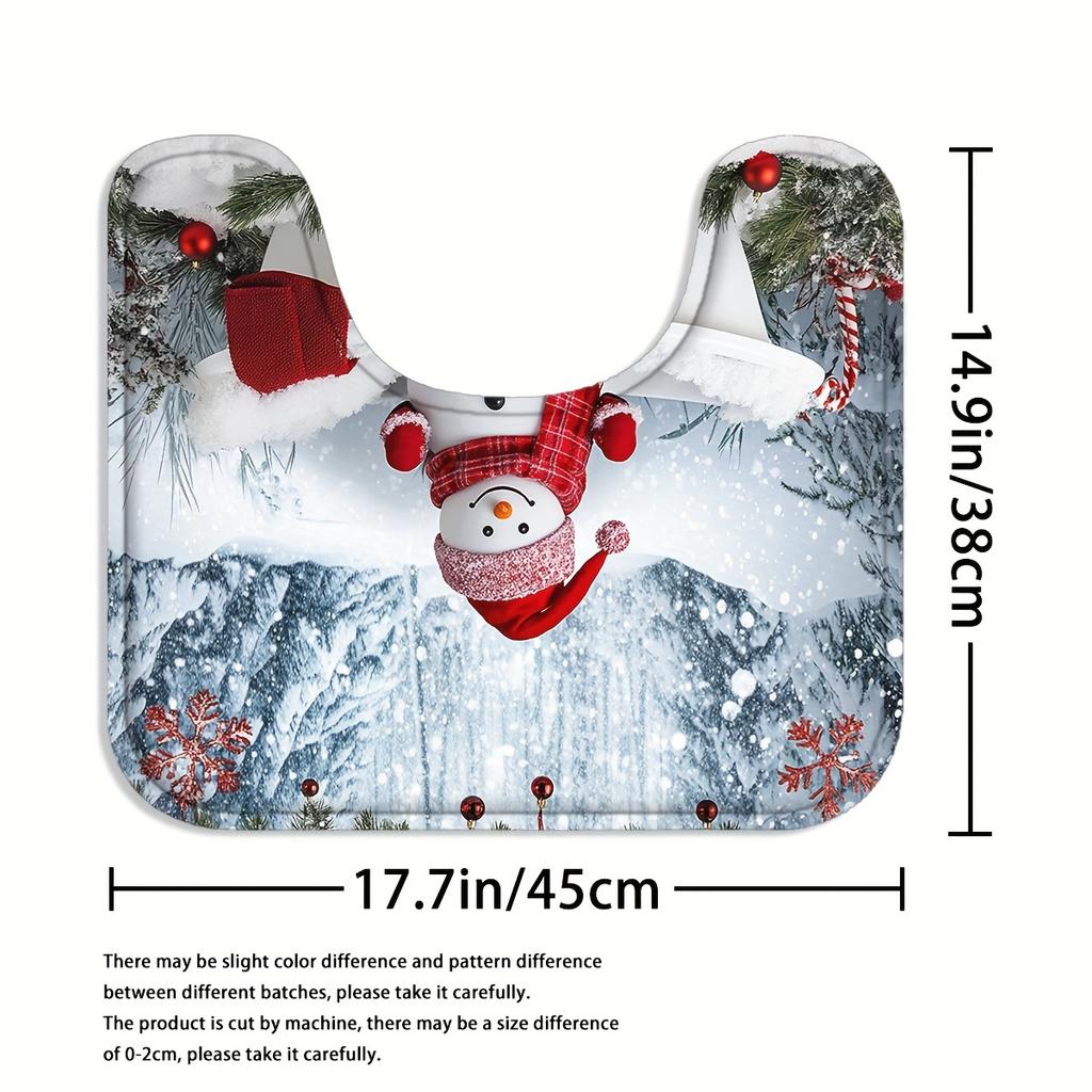 4Pcs Bathroom Shower Curtain Set Christmas Bathroom Curtain With 12 Hooks Non Slip Rugs Toilet Cover Mat Bathroom Partition