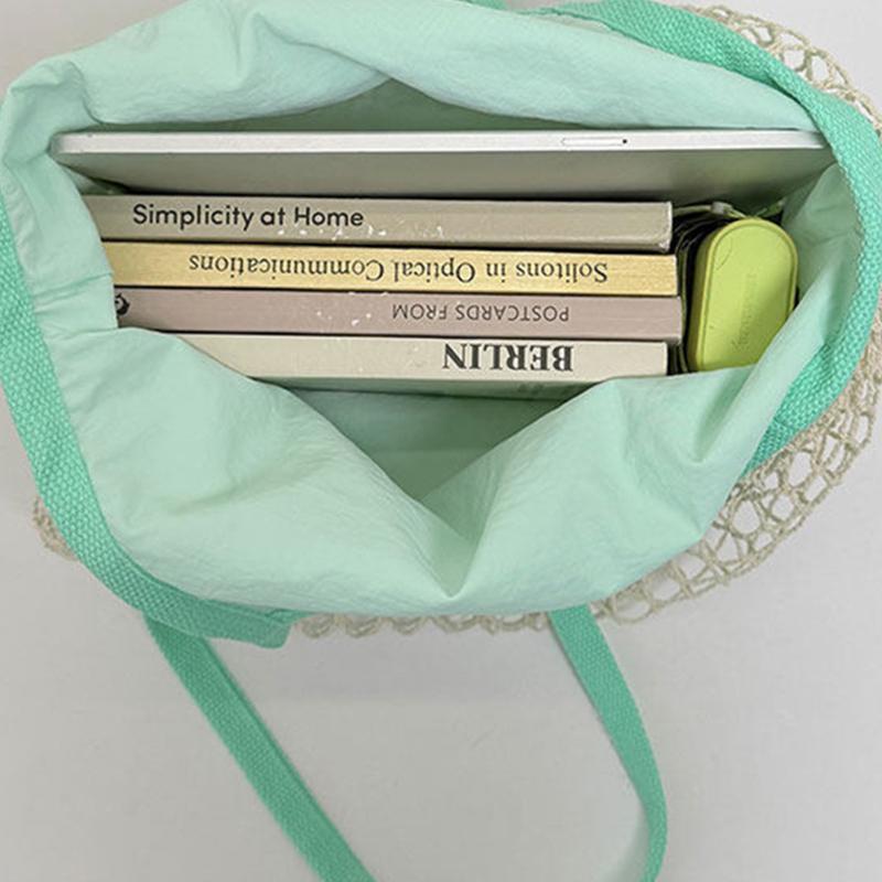 Korean Mesh Net Tote Bag Women Large Capacity Summer Hollow Out Beach Bag Lightweight Shoulder Bag For Vacation Shopping Handbag