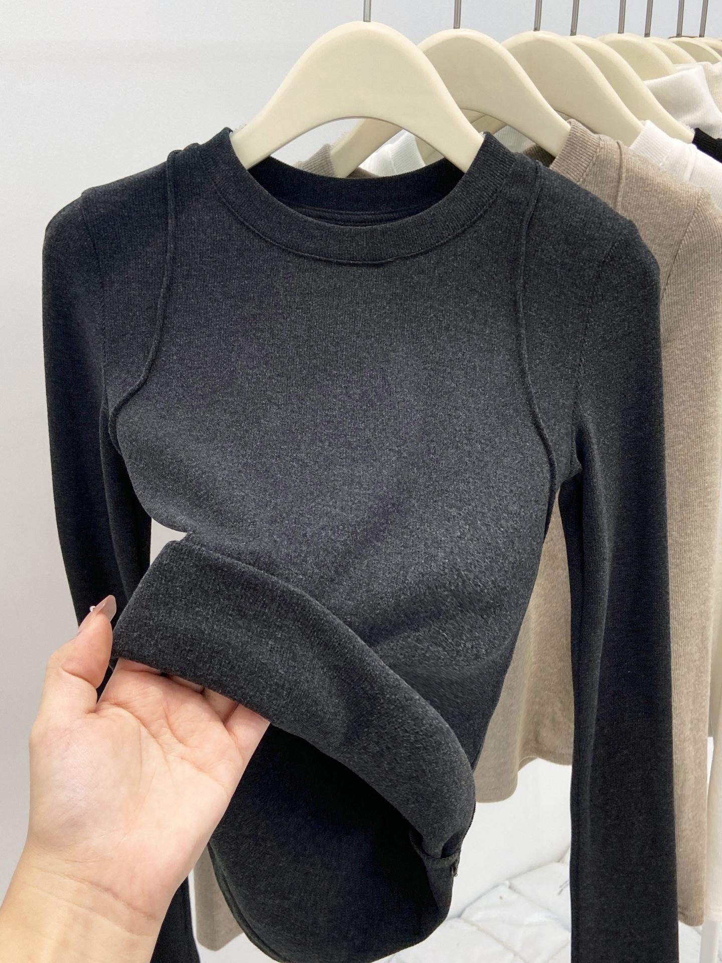 Women s Slim Fit Brushed Cotton Fleece Long Sleeve Base Layer Top for Autumn/Winter Large