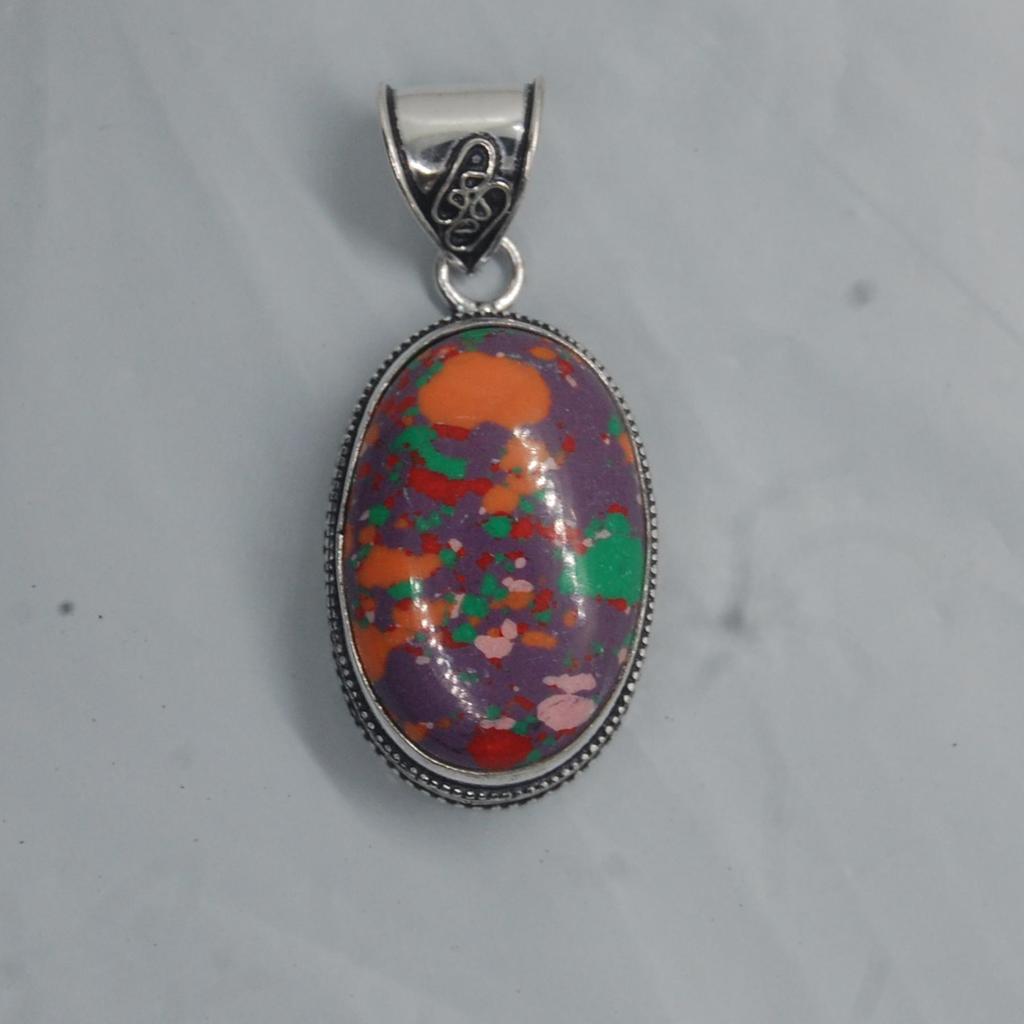 RAINBOW MOSAIC JASPER 925 Sterling Silver Pedant, Designer Turquoise Pendant