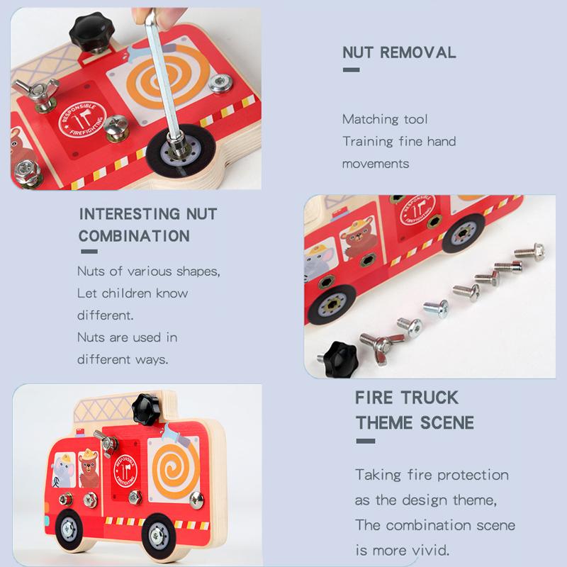 Montessori  Busy Board Toy Simulation Fire Truck Twist Screw Bolt Set Basic Skills Learning Teaching Aids Education Toys For Kid