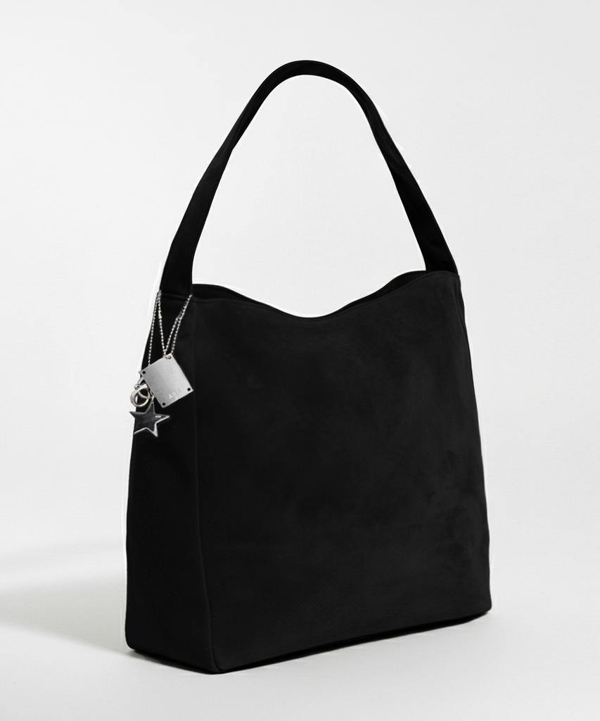 Np Studio Unisex Mellow Suede Hobo Big Shoulder Bag Black