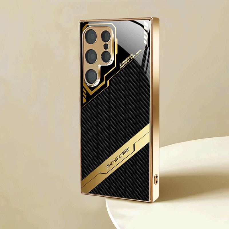 Electroplated Gold New Phone Case for Samsung Galaxy S26 Ultra S25 Plus S24 S23 S22 Fe Tempered Glass Artistic Texture Patterns
