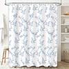 Elegant Blue Leaf Shower Curtain Modern Bath Decor for Bathroom Remodeling Water Resistant Fabric with Hooks (White Navy)