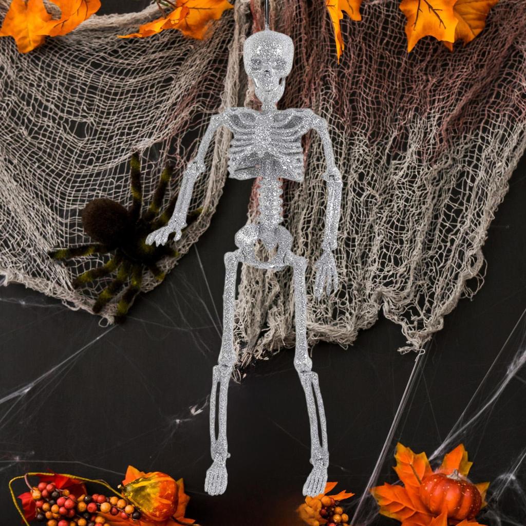 Halloweenská dekorace Závěsná kostra 15,75 palce Sběratelský dekorativní přívěsek Polohovatelný na terasu